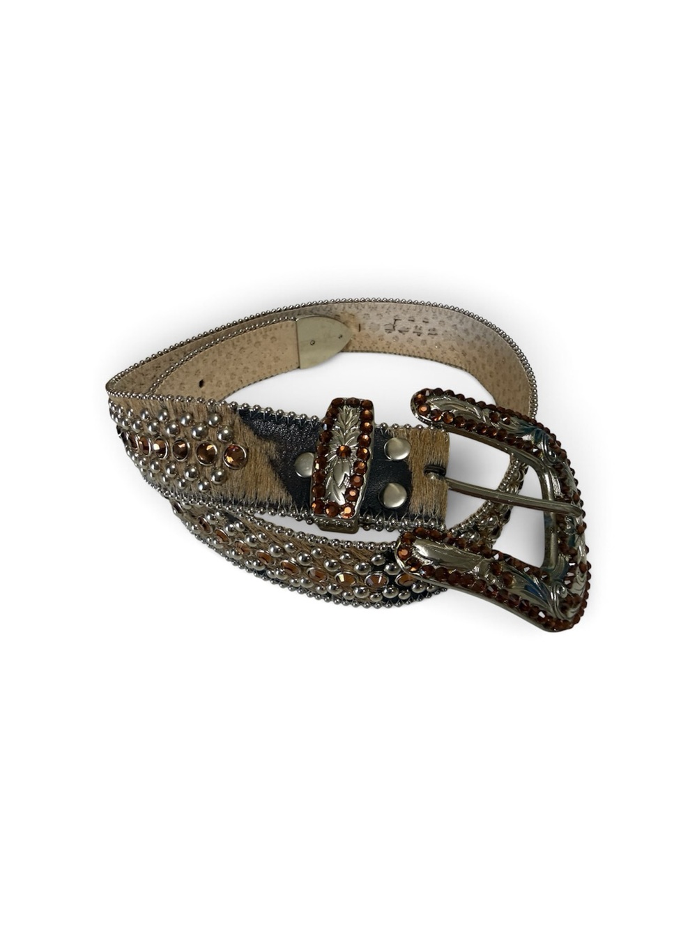 B.B. Simon Brown and Metallic Crystal-Embellished Western Buckle Belt